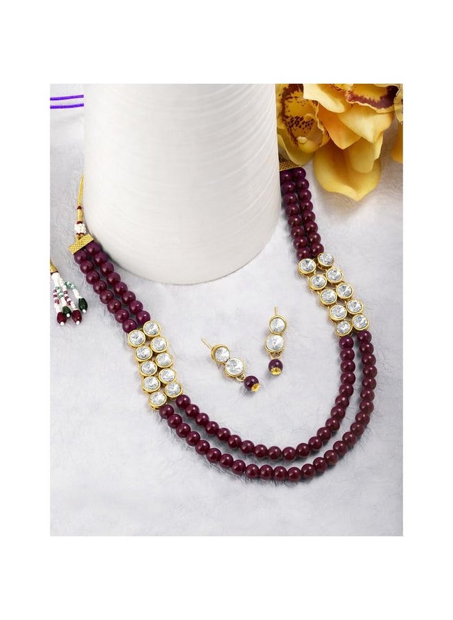 Aheli Crystal Pearl Long Necklace With Earring Indian Traditional Bollywood Jewelry Set For Women Girls  - Image 2