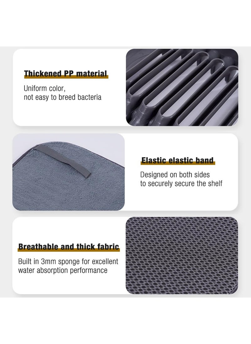 HASTHIP HASTHIP® Rack and Microfiber Dish Drying Mat, Removable Dish Rack Tray, Dish Rack & Drying Mat for Kitchen Countertop, Sink - Drain and Dry Wine Glasses, Bowls and Dishes  - Image 2