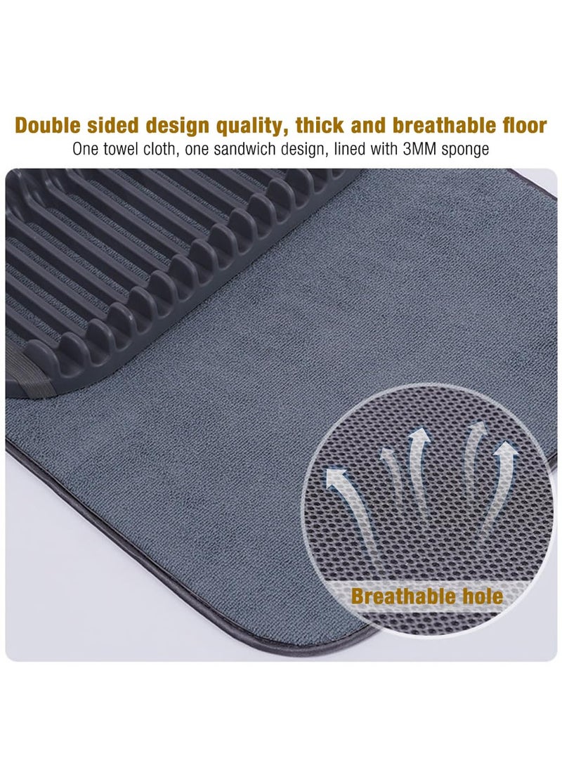 HASTHIP HASTHIP® Rack and Microfiber Dish Drying Mat, Removable Dish Rack Tray, Dish Rack & Drying Mat for Kitchen Countertop, Sink - Drain and Dry Wine Glasses, Bowls and Dishes  - Image 3