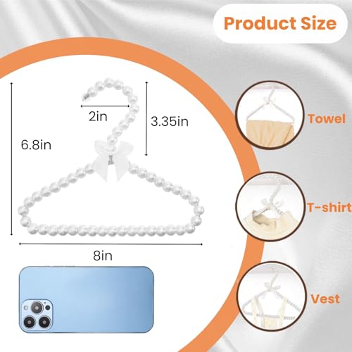 Jowgut 10 Pieces Small Pearl Hangers, 8 Inch Mini Bowknot Clothes Hangers with Ribbon, Elegant Pearl Beads Hanger for Women Pet Dog Cat (Pink, White) - Image 3