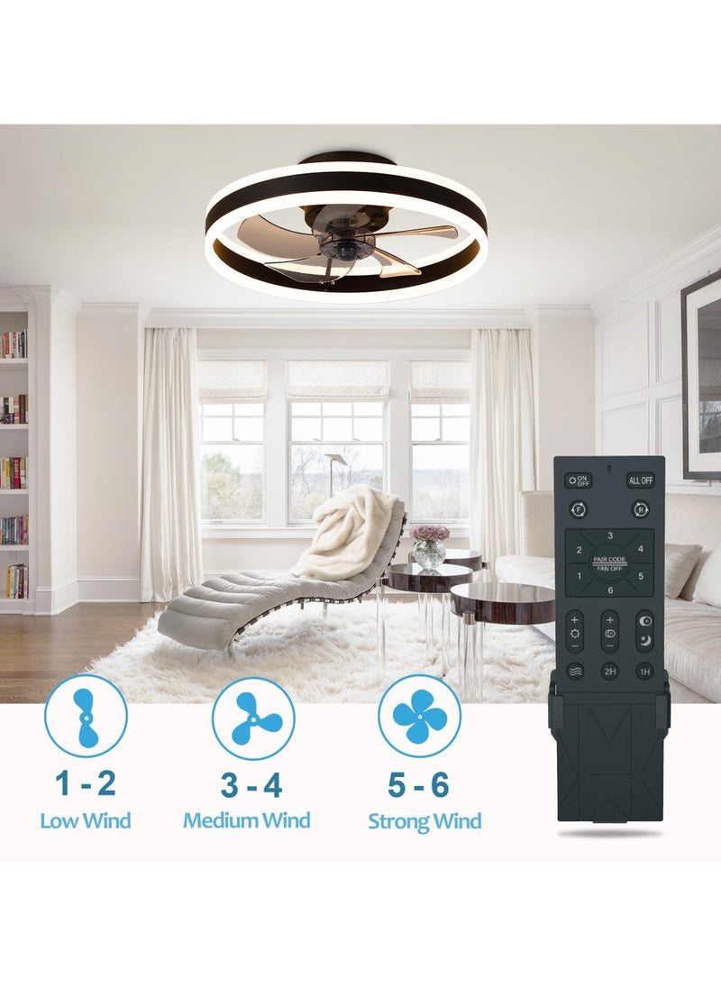 Ceiling Fan with Light, Oscillating Fan with Lights and Remote Control, 6 Speeds Adjustable, Flush Mount Ceiling Fan 50 * 22CM