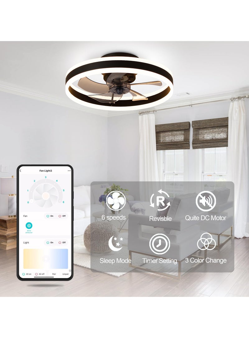 Ceiling Fan with Light, Oscillating Fan with Lights and Remote Control, 6 Speeds Adjustable, Flush Mount Ceiling Fan 50 * 22CM
