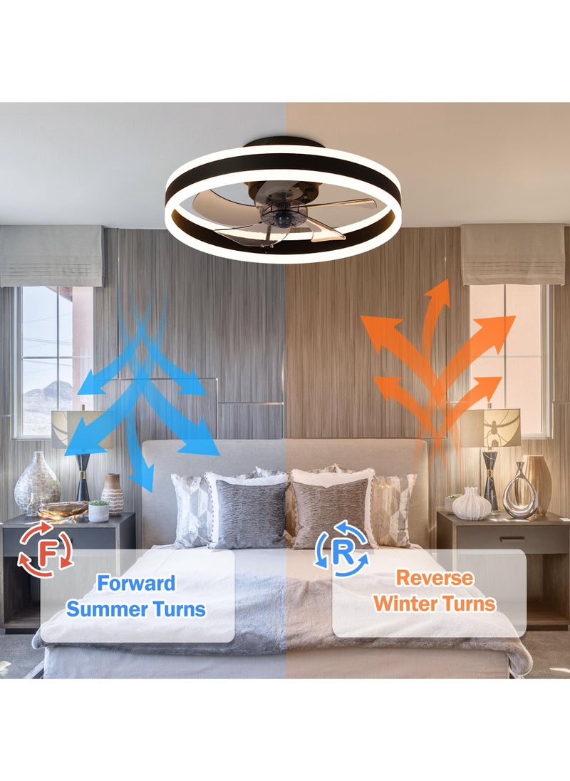 Ceiling Fan with Light, Oscillating Fan with Lights and Remote Control, 6 Speeds Adjustable, Flush Mount Ceiling Fan 50 * 22CM