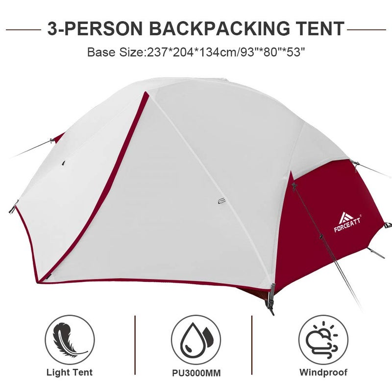 Forceatt Tent 3 Person Camping Tent, Waterproof and Windproof 3-4 Seasons Ultralight Backpack Tent, can be Installed Immediately, Suitable for Hiking, Camping, Outdoor - Image 2