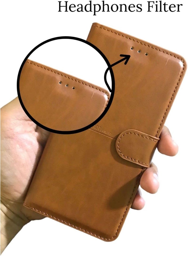 جراب جلدي قابل للطي بالكامل مع مسند، مزود بحزام وإغلاق مغناطيسي، وغطاء داخلي من السيليكون TPU، حماية فائقة، متوافق مع هاتف Infinix Hot 11 (6.6 بوصة) (بني) - Image 3