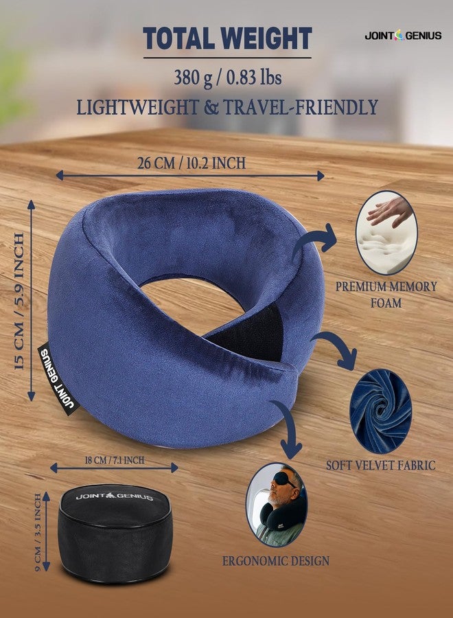 Joint Genius Travel Neck Pillow | Premium Memory Foam Neck Pillow for Flight Travel, Car Sleeping | Adjustable Head Rest, Neck Rest Travelling Pillow for Sleeping Head Support (Blue) - Image 4