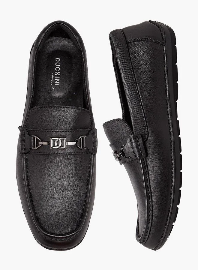 Duchini Men Metallic Accent Leather Loafers