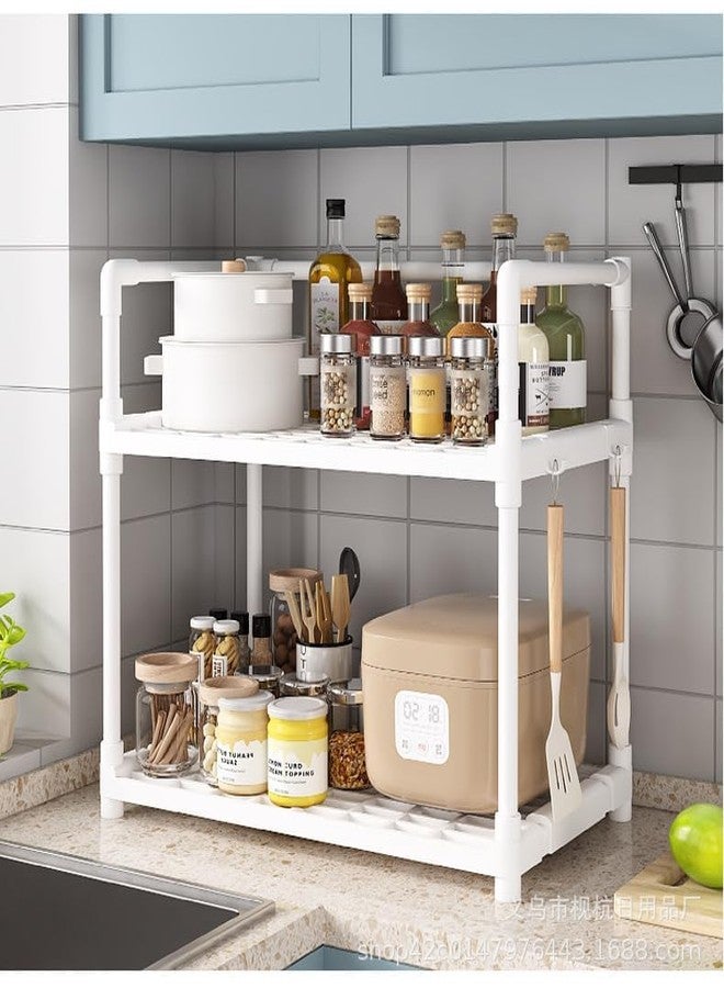 Olpad Expandable 2 Tier SS Kitchen Shelf Organizer Countertop Rack Space Saving Kitchen Free Standing Rack for Cosmetics, Stationary and Jars Organization Oven Stand Compact & Convenient (2 layer, White) - Image 1