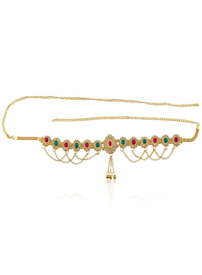 Superstore18 Brass Micron gold-Plated Traditional Kamarbandh, bellychain waistbelt Kundan Meena Precious Stone Studded ethnic Bridal Wedding Jewellery (SST2538KBKK) - Image 1