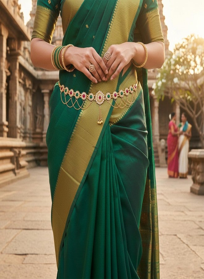 Superstore18 Brass Micron gold-Plated Traditional Kamarbandh, bellychain waistbelt Kundan Meena Precious Stone Studded ethnic Bridal Wedding Jewellery (SST2538KBKK) - Image 5