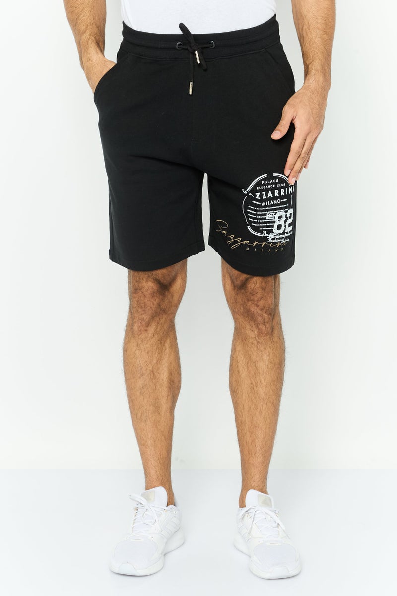 Gazzarrini Men Printed Drawstring Basic Shorts, Black - Image 1