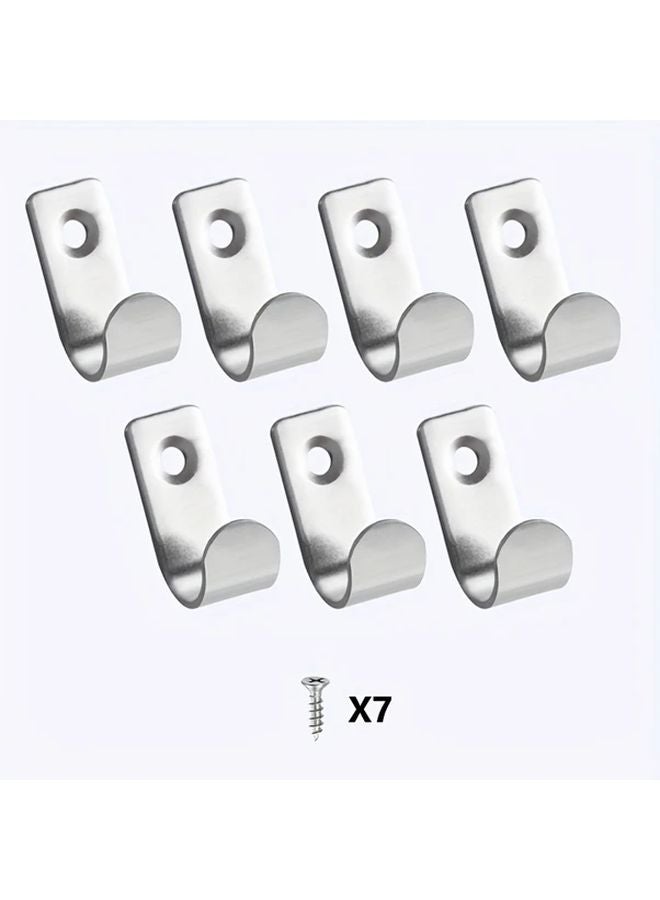7Pcs Silver Stainless Steel Wall Hooks Heavy Duty Easy Install For Coats Hats Towels - Image 1