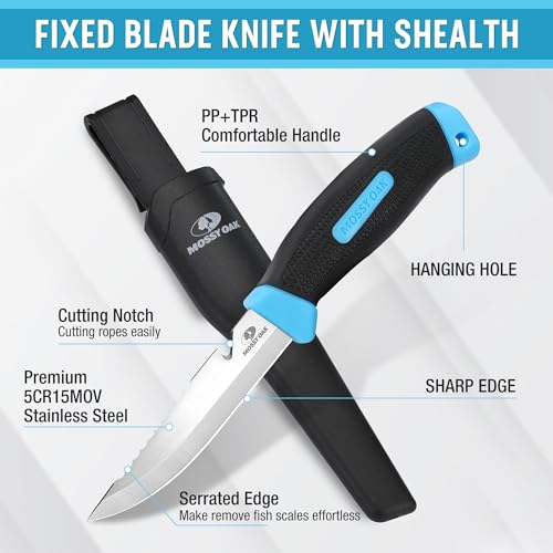 Mossy Oak 6Pcs Fishing Tools Kit- Fishing Plier, Fish Fillet Knife, Fish Lip Gripper, Hook Remover, Digital Fish Scale, Line Snip, Fly Fishing Retractor, with Sheath Lanyard, Fishing Gifts for Men - Image 3