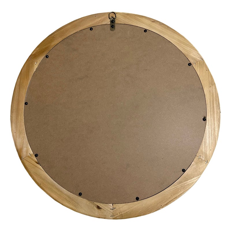 dwellington Rustic Round 24 Inch Wood Wall Circle Mirror with Beads, Decorative Farmhouse Mirror for Living Room, Bedroom, Kitchen, Entryway (Natural) - Image 2