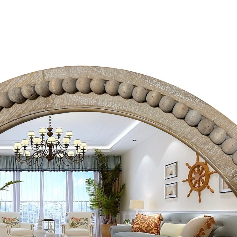 dwellington Rustic Round 24 Inch Wood Wall Circle Mirror with Beads, Decorative Farmhouse Mirror for Living Room, Bedroom, Kitchen, Entryway (Natural) - Image 4