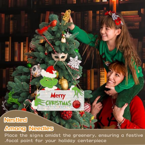 BWFY Christmas Decorations 2Pcs Wooden Hanging Sign for Front Door& 4 Pack Wooden Corner Door Decorations - Christmas Decor for Yard, Porch & Wall - Holiday Themed Tree Decor for Merry Xmas Party Supplies - Image 3