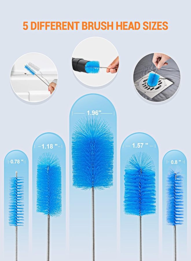 EVOULTES 66" Flexible Drain Brush Tool with Large Brush Head and Double Elastic Nylon Ends, Stainless Steel Long Tube Cleaning Brushes for Kitchen, Sink, Drain Pipe and Long Pipe Cleaning - Image 3