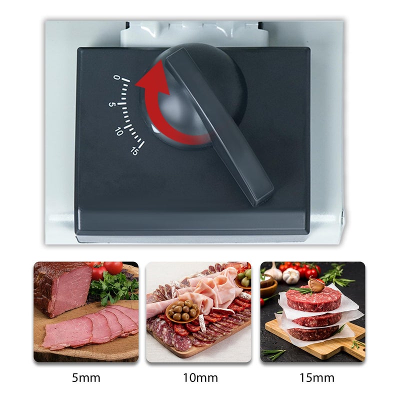 iBELL iBELL MS2330M Electric Meat Slicer 1000W Heavy Duty Slicing Machine with Stainless Steel Blade for Boneless MeatBreadCheeseVegetables Silver  - Image 2