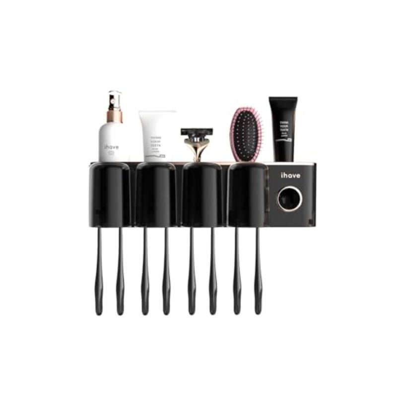 Toothbrush Holders Bathroom Accessories with Toothpaste Dispenser, 4 Cups Toothbrush Holder Wall Mounted Bathroom Decor - Image 4