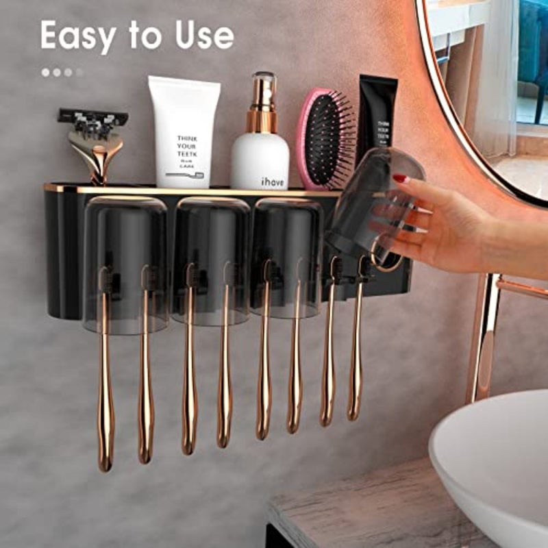 Toothbrush Holders Bathroom Accessories with Toothpaste Dispenser, 4 Cups Toothbrush Holder Wall Mounted Bathroom Decor - Image 3