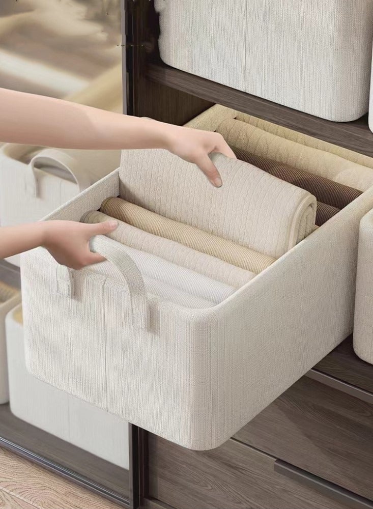 Kutis 1-Piece Foldable Storage Basket Set Slub Cotton Beige 47x28x20 Centimeter  - Image 1