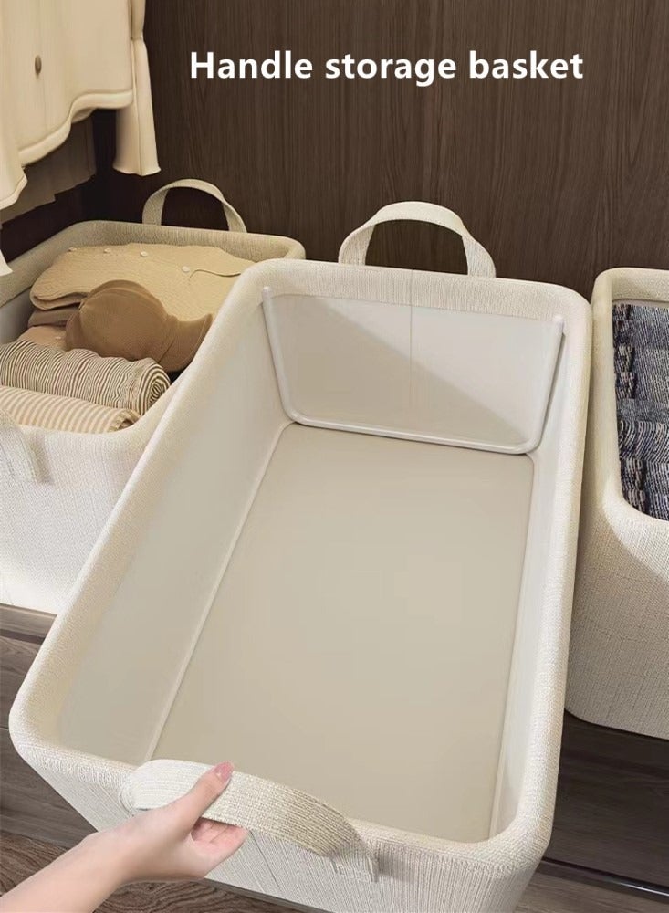 Kutis 1-Piece Foldable Storage Basket Set Slub Cotton Beige 47x28x20 Centimeter  - Image 2