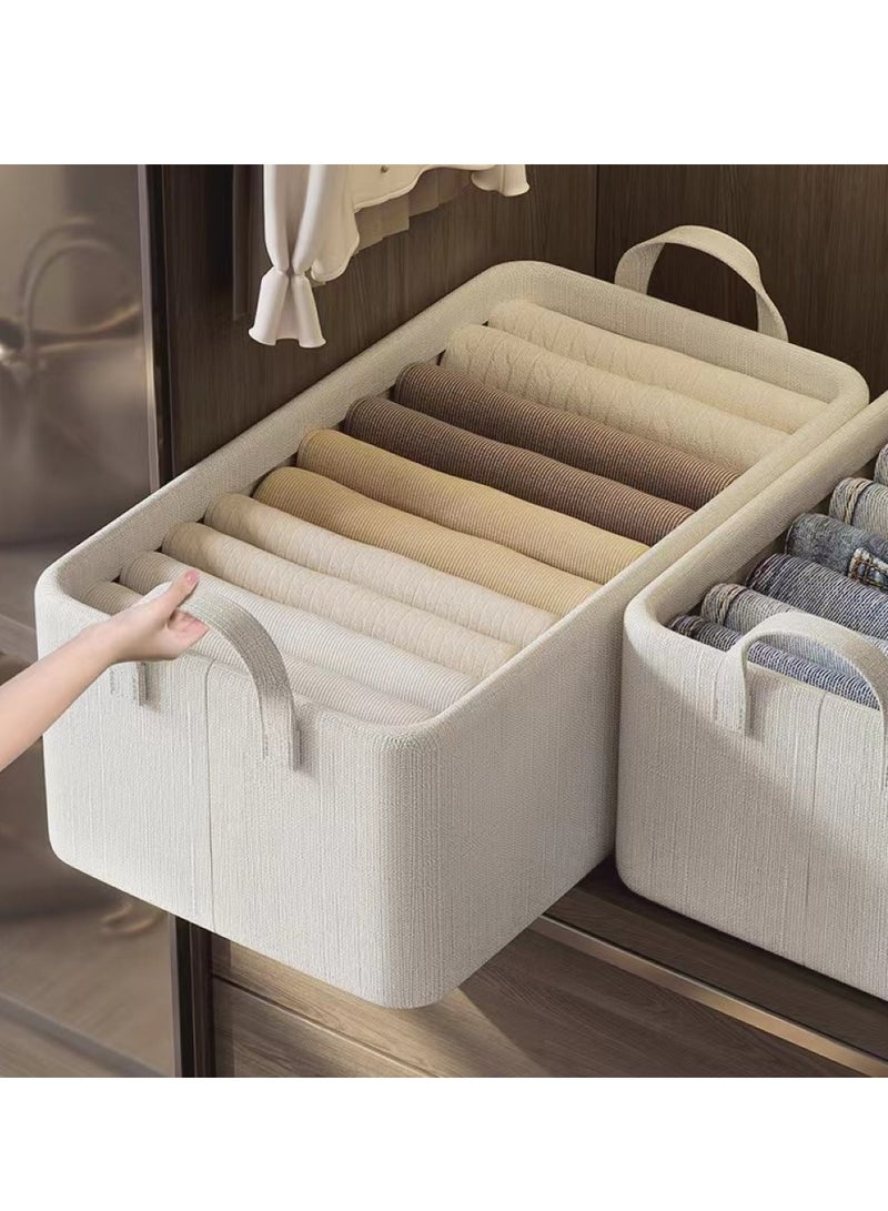 Kutis 1-Piece Foldable Storage Basket Set Slub Cotton Beige 47x28x20 Centimeter  - Image 3