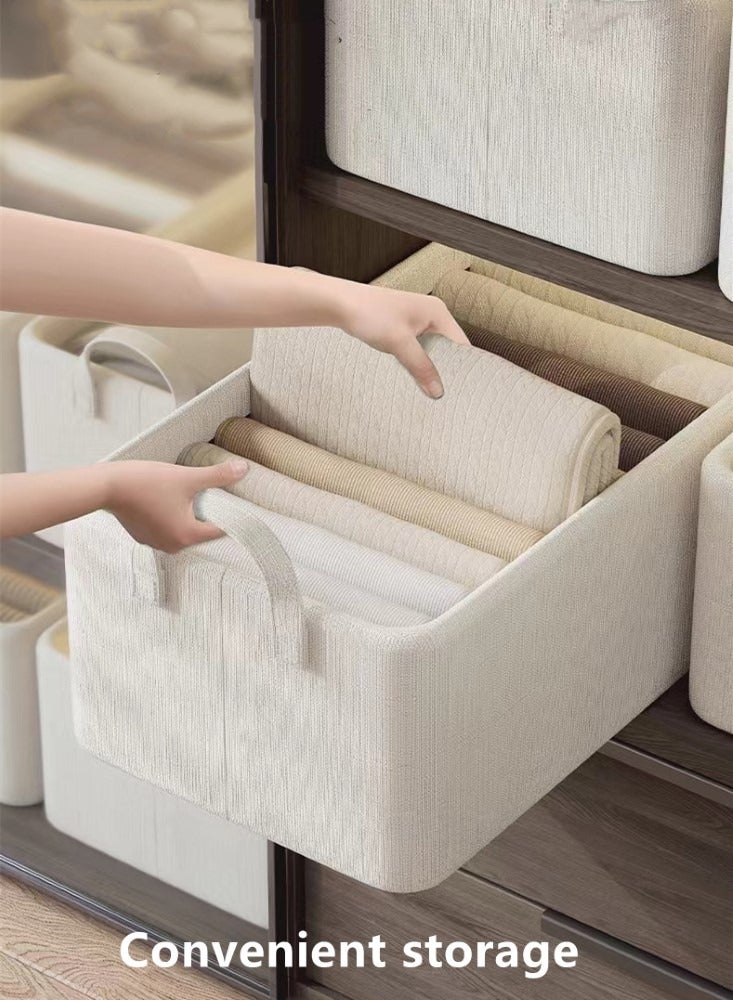 Kutis 1-Piece Foldable Storage Basket Set Slub Cotton Beige 47x28x20 Centimeter  - Image 4