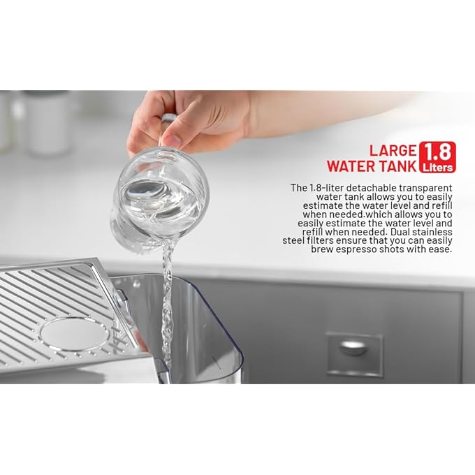 جيباس ماكينة صنع قهوة الإسبريسو والكابتشينو Gcm1523Ss مزودة بغلاية من الألومنيوم المصبوب وخزان مياه قابل للفصل سعة 18 لترًا، تُحضّر كابتشينو لاتيه وإسبريسو - Image 5