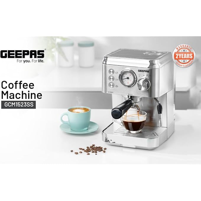 جيباس ماكينة صنع قهوة الإسبريسو والكابتشينو Gcm1523Ss مزودة بغلاية من الألومنيوم المصبوب وخزان مياه قابل للفصل سعة 18 لترًا، تُحضّر كابتشينو لاتيه وإسبريسو - Image 3