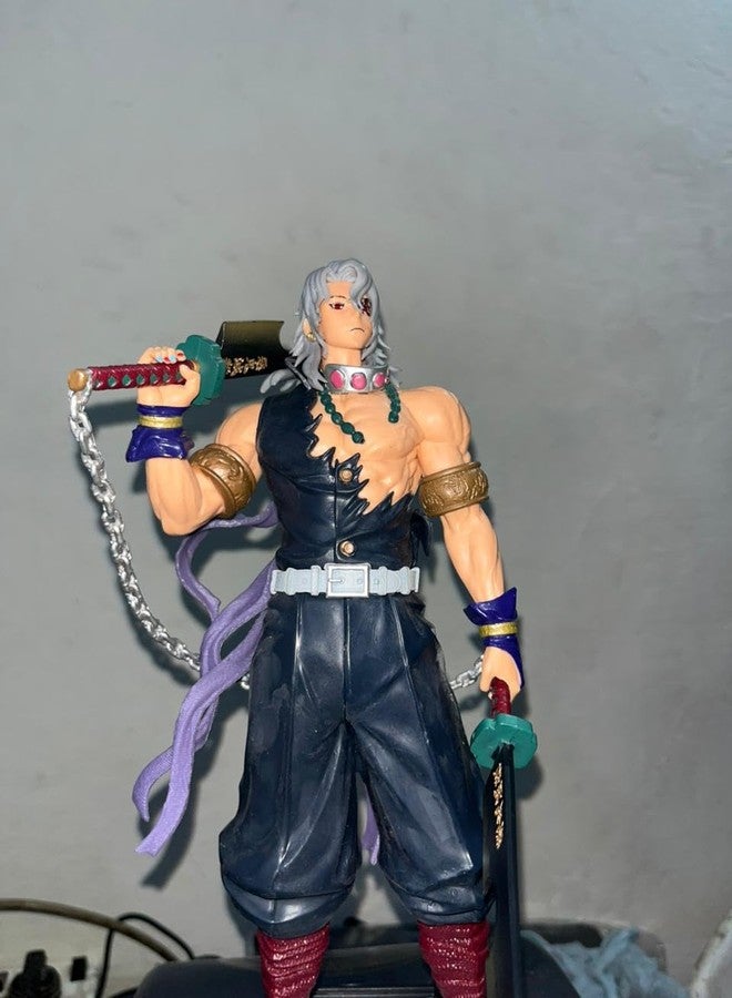 PITRESHWAR Demon Slayer Action Figure - Tengen Uzui Sound Hashira Collectible | 7-Inch Anime PVC Statue with Dual Blades & Detailed Sculpt | Kimetsu No Yaiba Figure for Desk, Car & Shelf Decoration - Image 2