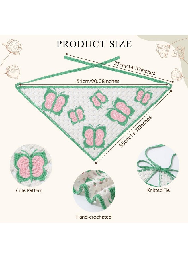 HAIMEIKANG 2Pcs Butterfly Crochet Hair Bandanas For Women - Cute Knitted Head Scarf Tie-Back Vintage Triangle Kerchief Headband Boho Hair Accessories For Girls(Green+Purple) 