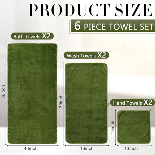 SmoothNovelty Set of 6 Extra Large Bath Towel 40 x 80 Inches Oversized Bath Sheet with 2 Shower Towels 2 Hand Towels 2 Washcloths for Adults Bathroom Spa Gym Quick Dry(Chevron Design,Olive Green) - Image 2