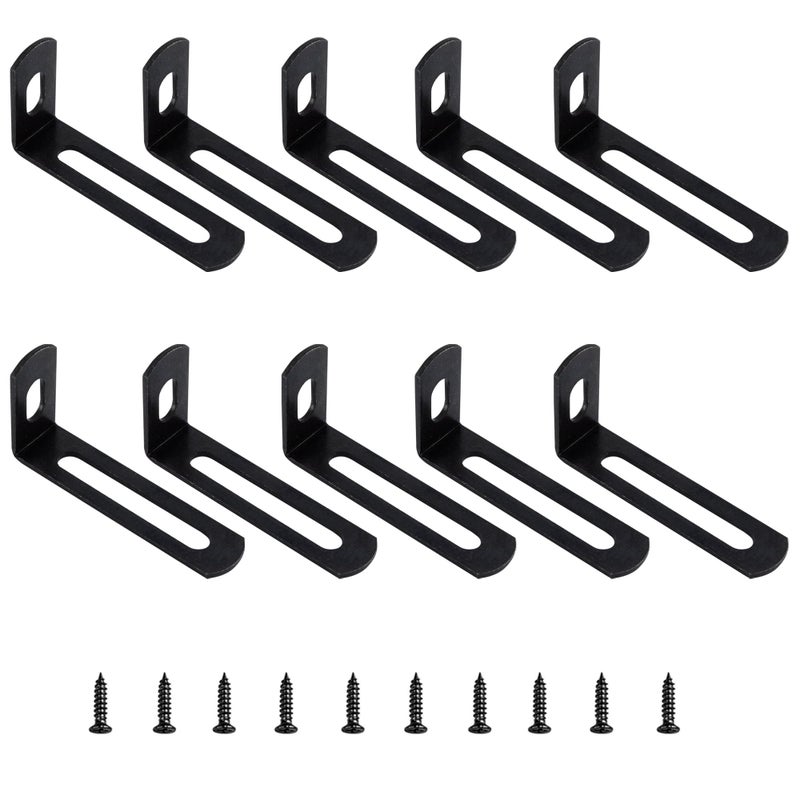 AUXBC 2x1x05Adjustable Right Angle Brackets Metal L Bracket Heavy Duty 90 Degree Corner Fastener LShape Corner Brace Support Black Shelf Bracket 10Pcs