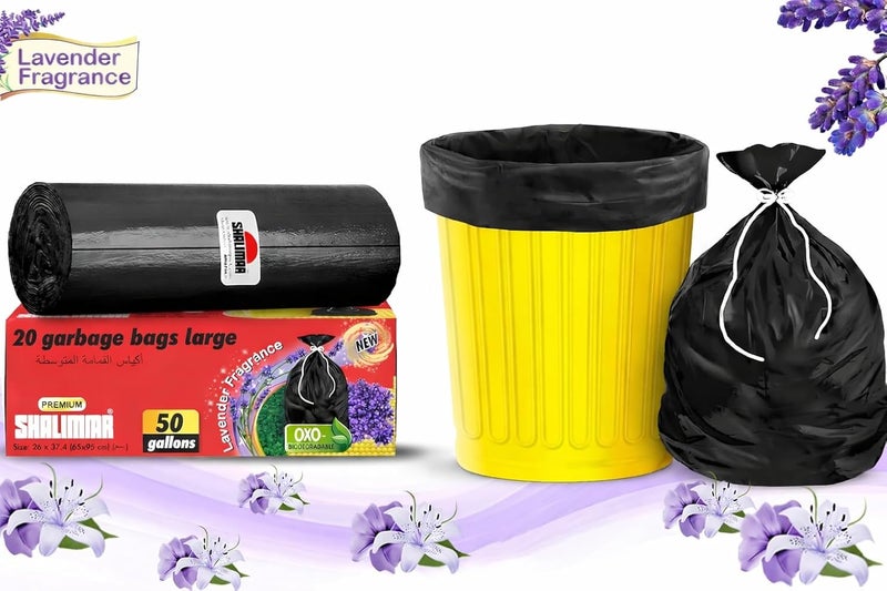 SHALIMAR 50-Gallon (75×103 cm), 60 Pcs (20x3 Rolls), OXO-Biodegradable Heavy-Duty Black Premium Garbage Bags with Fragrance & Perforation - Image 2
