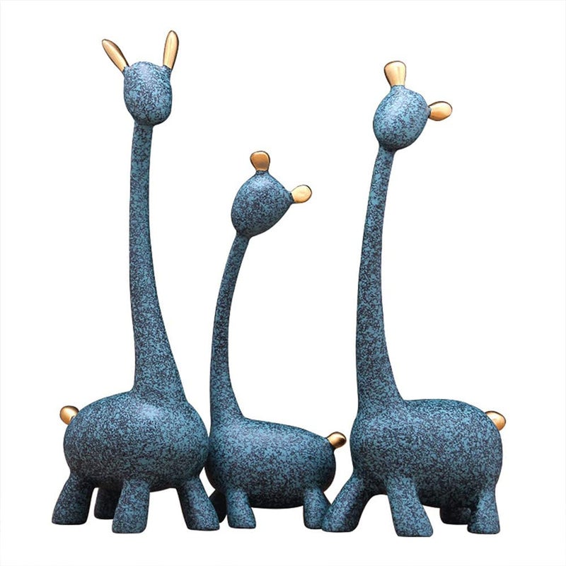 LADROX Giraffe Sculpture Family of Three Statues Resin Sculptures for Home Decoration Figurine Accessories Art Gifts Crafts Desk Ornaments Pack of 3 Blue Color - Image 1