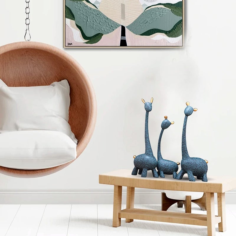 LADROX Giraffe Sculpture Family of Three Statues Resin Sculptures for Home Decoration Figurine Accessories Art Gifts Crafts Desk Ornaments Pack of 3 Blue Color - Image 5