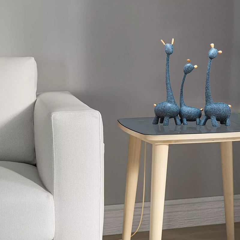 LADROX Giraffe Sculpture Family of Three Statues Resin Sculptures for Home Decoration Figurine Accessories Art Gifts Crafts Desk Ornaments Pack of 3 Blue Color - Image 2