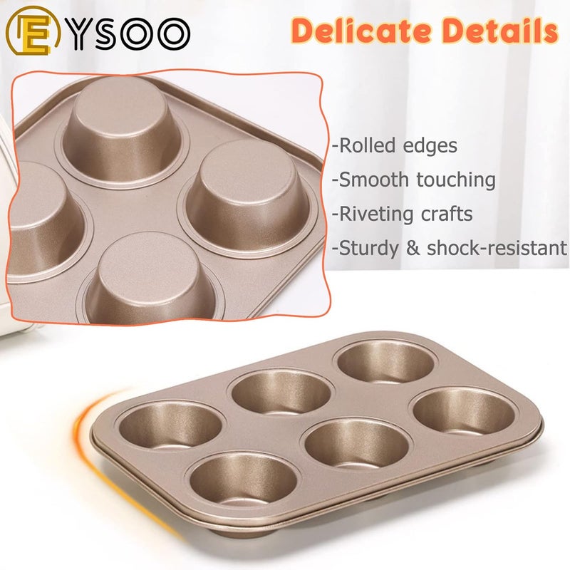 EYSOO 7 Pcs Baking Pans Set - Round/Square Pans, Pizza Tray, Loaf Pan, 6-Cup Muffin Pan - Nonstick Bakeware Set Baking Trays Oven Trays with Rack & Cotton Gloves - Image 5