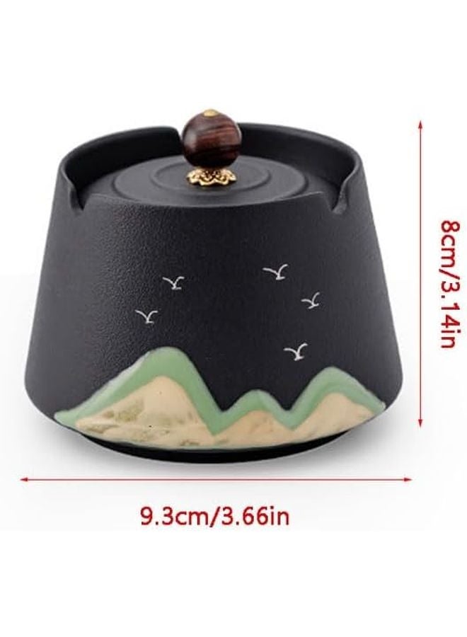 Ceramic Ashtray With Cover Windproof Fly Ash Proof Smoke Proof For Home Office Patio Color A - Image 1
