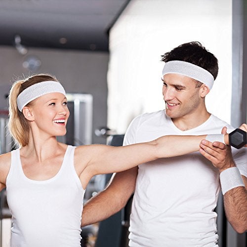 WILLBOND 3 Pieces Sweatbands Set, Includes Sports Headband and Wrist Sweatbands Striped Sweat Band for Athletic Men and Women (White) - Image 2