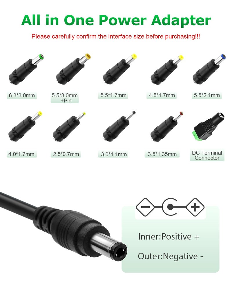 Arkare 12V 3A Power Supply Adapter 36W ac/dc Charger AC 100V-240V to DC 12Volt 3amp Power Cord 12V 2.5A 2A 1.5A 1A 800mA 500mA for Security Camera BT Speaker GPS Webcam Microphone Receiver with 10TIPS - Image 3