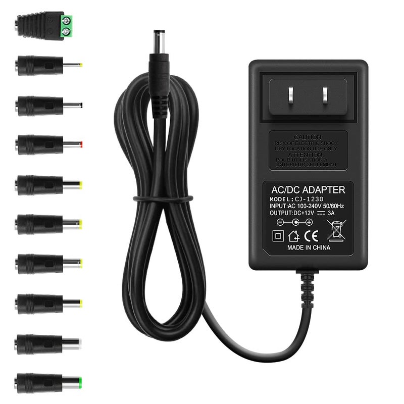 Arkare 12V 3A Power Supply Adapter 36W ac/dc Charger AC 100V-240V to DC 12Volt 3amp Power Cord 12V 2.5A 2A 1.5A 1A 800mA 500mA for Security Camera BT Speaker GPS Webcam Microphone Receiver with 10TIPS - Image 1