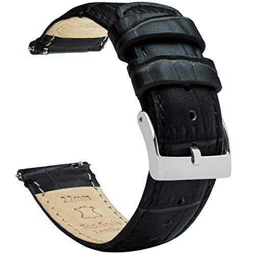 BARTON WATCH BANDS Alligator Grain Quick Release Leather Watch Bands Standard Length Black Stainless Steel Buckle 20mm - Image 1