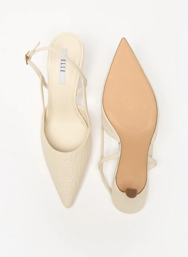 ايل Women's Monogram Embossed Slingback Shoes with Stiletto Heels