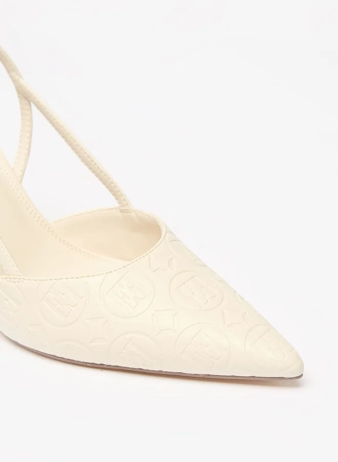 ايل Women's Monogram Embossed Slingback Shoes with Stiletto Heels