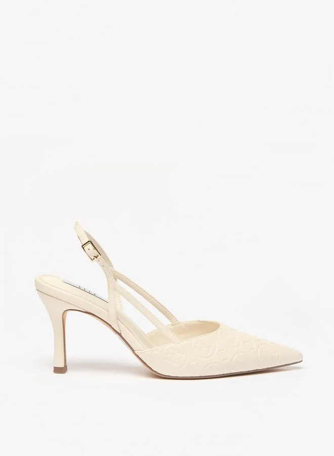 ايل Women's Monogram Embossed Slingback Shoes with Stiletto Heels
