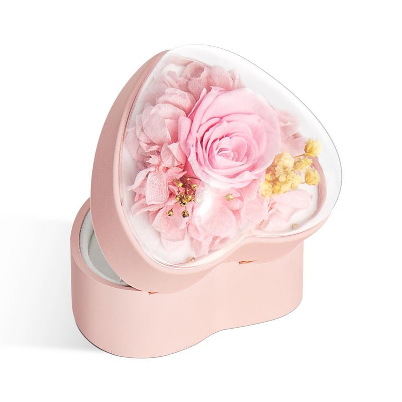 Wislist Engagement Ring Box for Proposal Promise, Eternal Flowers Rose Gifts for Valentines' Day, Heart Shaped Pink Ring Box - Image 5