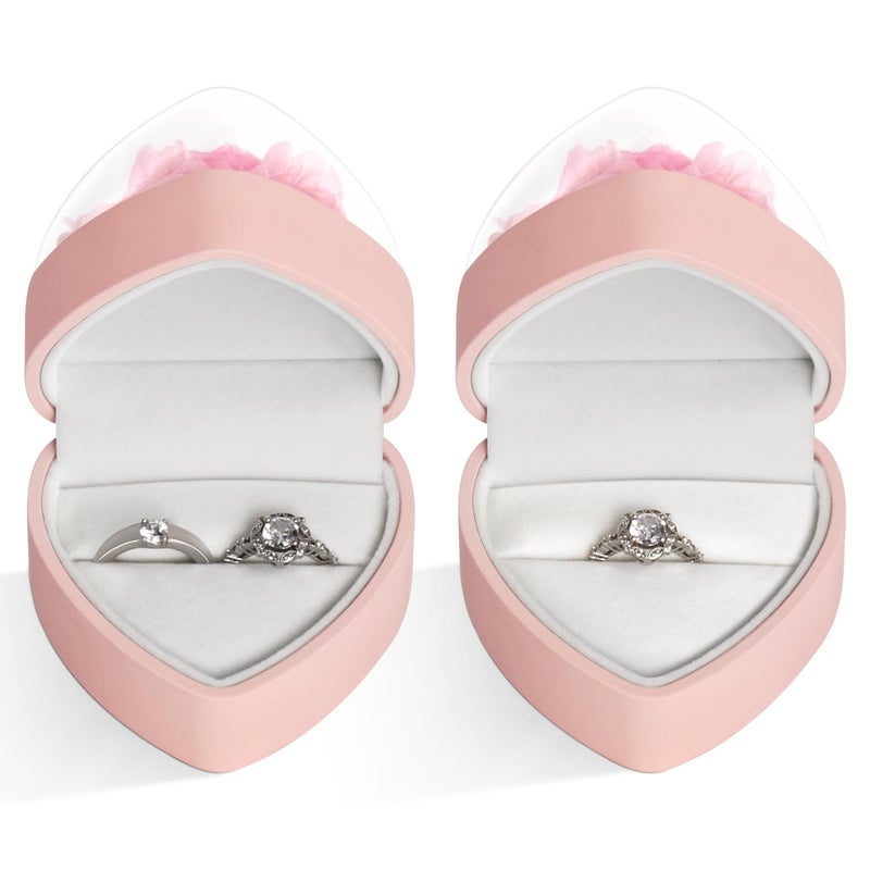 Wislist Engagement Ring Box for Proposal Promise, Eternal Flowers Rose Gifts for Valentines' Day, Heart Shaped Pink Ring Box - Image 2