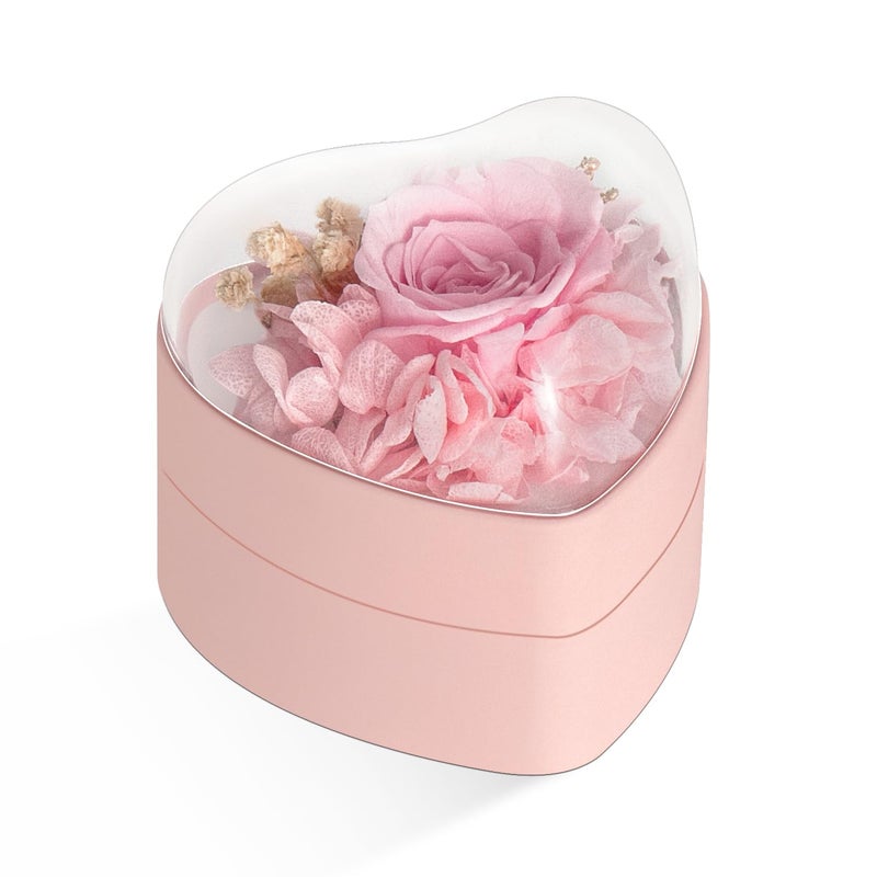 Wislist Engagement Ring Box for Proposal Promise, Eternal Flowers Rose Gifts for Valentines' Day, Heart Shaped Pink Ring Box - Image 4